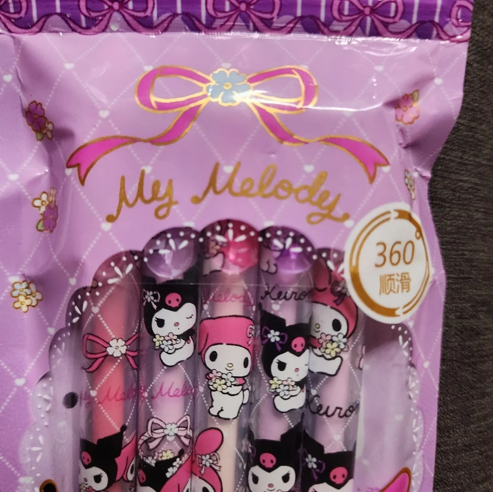 5pcs/set Cute Girl's Pink My Melody And Kuromi Gel Pen Black Ink 0.5mm School